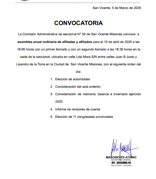 Convocatoria: Asamblea Anual Ordinaria