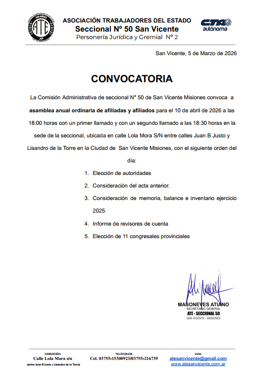 Convocatoria: Asamblea Anual Ordinaria